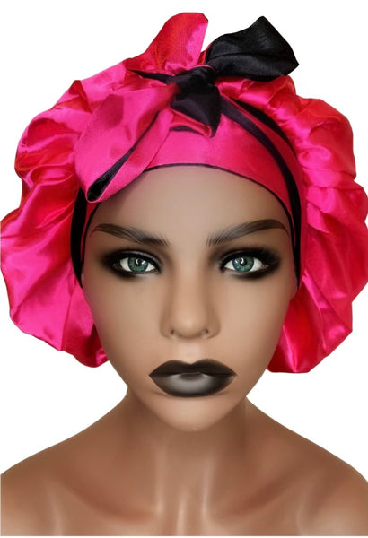 Reversible Black and Pink bonnet with ties